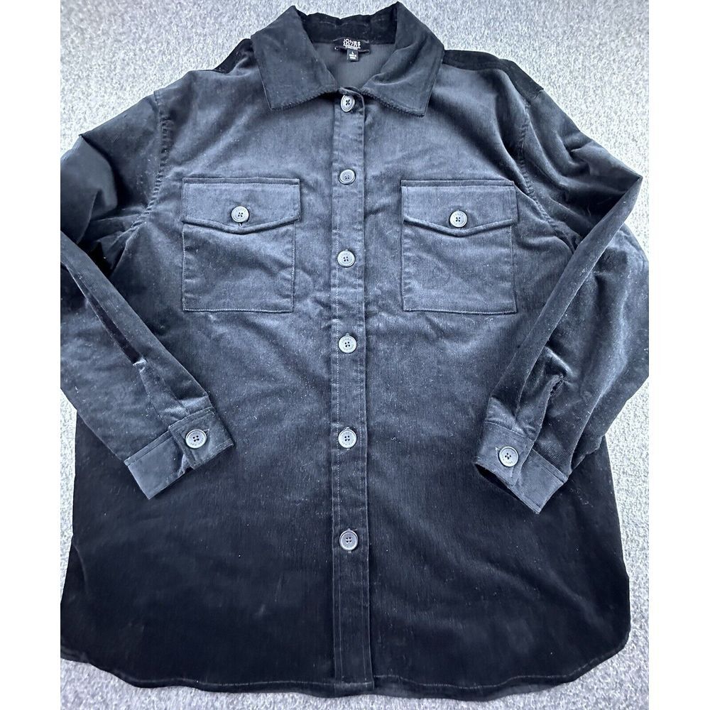 Jones New York Shirt Womens Large Black Corduroy Button‎ Up Jacket